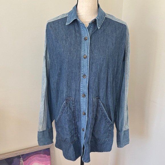 Free People Light Blue Denim Shirt - Picture 1 of 7